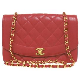 Borsa a Spalla Chanel Diana 25 Medium Caviar Skin Red Matelassé Rosso