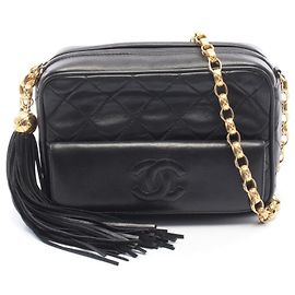 Mini borsa a tracolla con catena e frange in matelassé Chanel Nero