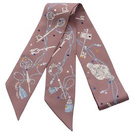 Hermès Lenço Twilly Les Cles a Pois Hermes Marrom Multicor