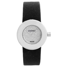 Relógio Chanel La Ronde Diamantes Ouro Branco e Couro Preto Branco