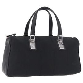 CHANEL Choco Bar Hand Bag Nylon Black Silver CC Auth 183944SAM Nero Argento