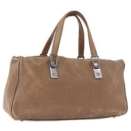 CHANEL Choco Bar Hand Bag Lamb Skin Brown Silver CC Auth 183856 Brown Silvery
