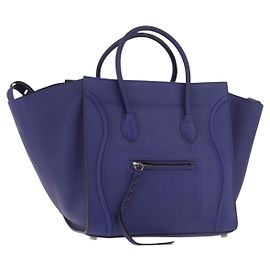 Céline CELINE Luggage Phantom Hand Bag Leather Blue Silver Auth ep14638A Silvery Blue