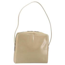 GUCCI Schultertasche Lackleder Beige Silber Auth 182087 Silber Beige
