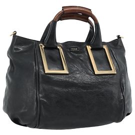 Chloé Bolsa Chloe Etel de couro preto e dourado Auth 183634 Preto Dourado