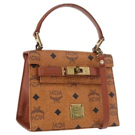 Borsa MCM Vicetos Logogramma PVC Pelle 2way Marrone Oro Auth 184176A Marrone D'oro