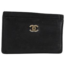 CHANEL Card Case Leather Black CC Auth 182939 Black