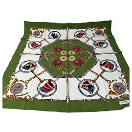 Autre Marque Foulard in seta vintage Christian Verde Rosso Oro Verde
