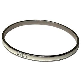 Vintage Chloé Enamel Sterling Silver Bangle Cream Silver Silvery