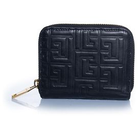 Balmain, black leather zip around wallet Black