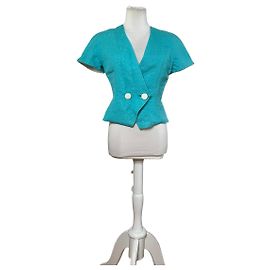 Jaqueta de seda e algodão vintage Dior Aqua Blue M Turquesa