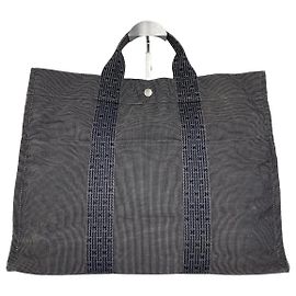 Hermès Vintage Hermes Canvas Tote Navy Grey Silver Snap Early 2000s Navy blue