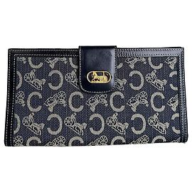 Céline Cartera Vintage Celine C Monogram Canvas Azul Marino Gris Dorado Azul marino