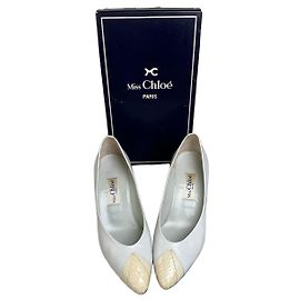Chloé Saltos de couro vintage Chloe Creme Branco Prata EU35.5 Branco