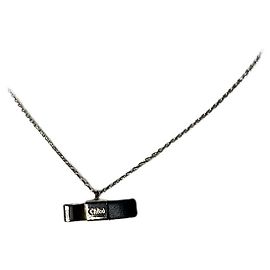 Vintage Chloé Halskette mit Lederdetails Gold Schwarz Golden