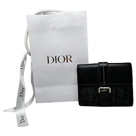 Vintage Dior Leather Canvas Wallet Black Silver Black