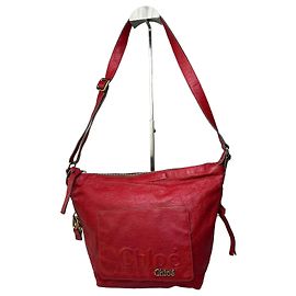 Chloé Borsa a tracolla vintage Chloe in pelle granulata rossa e oro Rosso