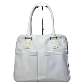 Salvatore Ferragamo Vintage Ferragamo Grained Leather Handbag White Silver White