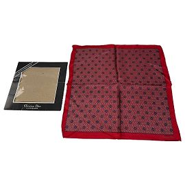 Vintage Dior Silk Pocket Square Red Blue with Box Red
