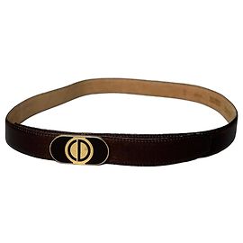 Cinto de couro vintage Dior CD Logo Marrom Dourado Marrom