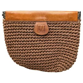 Clutch de tecido tramado vintage Issey Miyake Marrom Tan Camelo