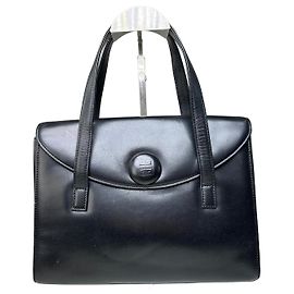 Vintage Givenchy Structured Leather Handbag Black Gold Black