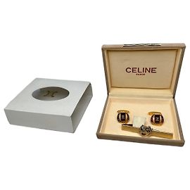 Céline Set di gemelli e fermacravatta vintage con logo Celine, Oro D'oro