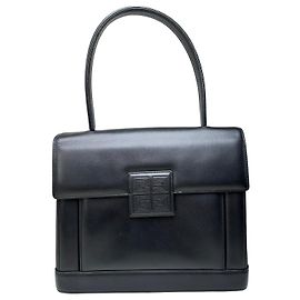 Vintage Givenchy Smooth Leather Handbag Black Silver Black
