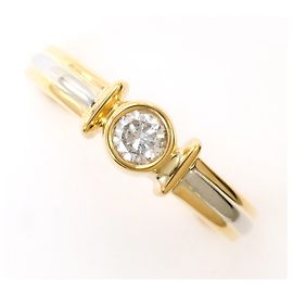 Autre Marque Anel de banda em platina e ouro amarelo com diamante Dourado Outro