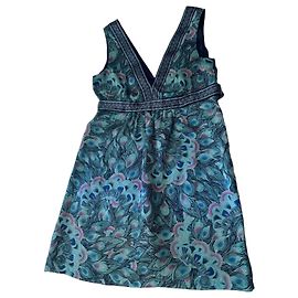 Isabel Marant Pour H&M H&M Mini-Kleid V-Ausschnitt Pfauenfedermuster Pink Blau Grün