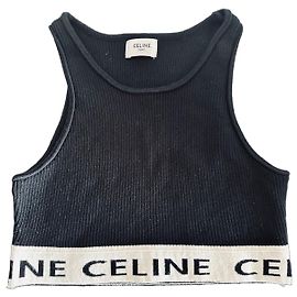 Céline Regata de Algodão com Logo - Preta Preto