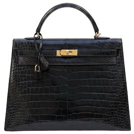 Bolsa Hermès Kelly em couro de jacaré preto Preto