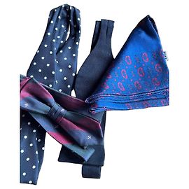 Autre Marque Set di Papillon e Pochette in Seta Hilditch & Key e Guy Apard Nero Blu Multicolore Verde oliva Prugna