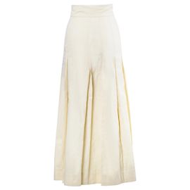 Falda midi de cuero crema Miu Miu Amarillo Marrón claro