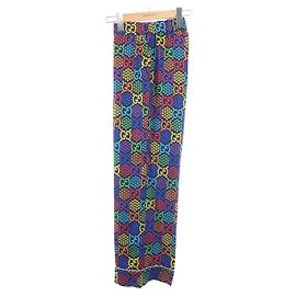 Calças de seda Gucci 610885 ZADGM Azul Roxo Amarelo