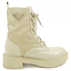 Prada 3LF7 Brushed Leather Boots Beige