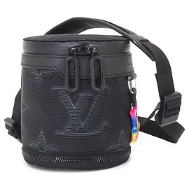 Louis Vuitton LOUIS VUITTON Erweiterbare Polochon Schulterhandtasche Nylon Leder Grau Schwarz RFID Schwarz