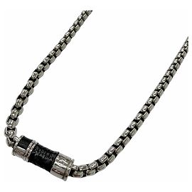 LOUIS VUITTON Monogram Eclipse Collier Chain Necklace, Silver, Made in Italy, Men's Silvery