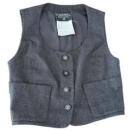 Chanel ärmellose Weste aus Wolle in Grau Grau