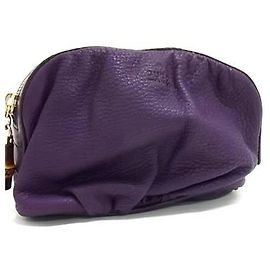 GUCCI Bamboo Pouch Bag Purple Leather Women's Purple