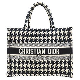 Christian Dior Book Tote Medium Houndstooth Pattern - Borsa in tela Black White da donna Nero