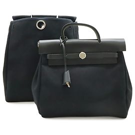 Hermès HERMES Herbag Ad PM Backpack Handbag Toile Officier Leather Black F Stamp Black