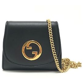 Bolso con cadena de cartera GUCCI Blondie Medium Logo Cuero Mujer Negro Negro