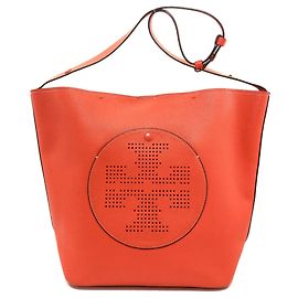 Bolso de hombro de cuero con logo Tory Burch para mujer Naranja
