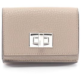 Fendi Peekaboo fold Wallet, Leather, Women's, Beige, Beige