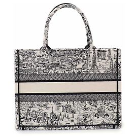 Christian Dior Book Tote Medium Handtasche, Canvas, Weiß/Schwarz Schwarz