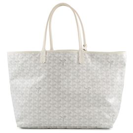 Goyard Saint Louis PM Tote Bag, Leather, , White, Herringbone Pattern, Handbag White