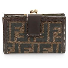 Fendi Zucca fold Wallet, Canvas and Leather, Brown Black, , Gold Hardware, Wallet Black
