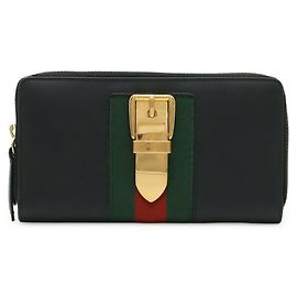GUCCI Sylvie Around Wallet, Leather, Black, Black