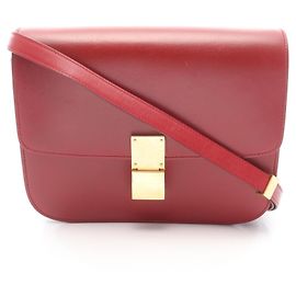 Céline Celine Classic Box Medium Shoulder Bag/Handbag, Leather, Women's, Red Red